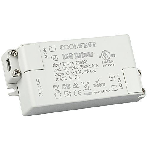 COOLWEST 24W LED Transformador fuente de alimentación del conductor 12V 2A Voltaje constante usar para tiras LED, G4, GU10, MR11, MR16 Bombillas