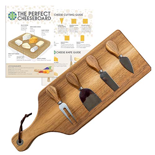 Cotswold Homeware Co. - Tabla de queso de madera de acacia para servir queso con juego de cuchillos de madera de acacia