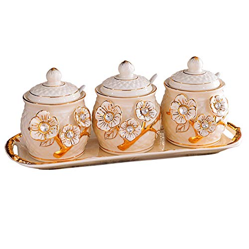 DHTOMC Tarros de especias de cerámica para condimentos europeos de cocina, condimentos y condimentos (tamaño: 36,5 cm de largo; color: cerámica)