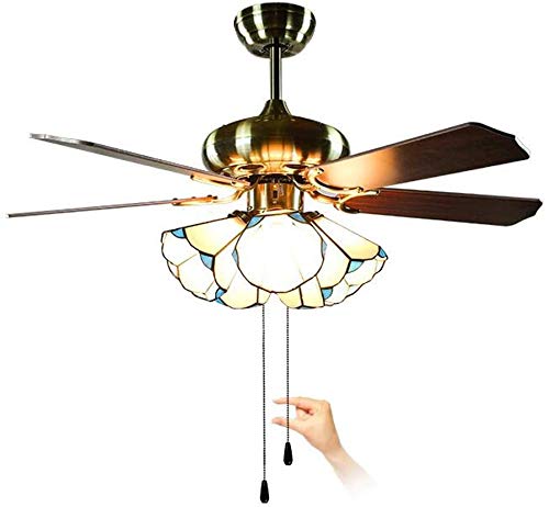 DIMPLEYA Ventilador Techo Estilo Tiffany con Juego De Luces Pulgadas, W, De Araña Regulable, Hojas Madera De Cadena Techo con Luz para Sala Estar Pantalla Vidrio, 42 Pulgadas, 40 W, 5 Hojas Y