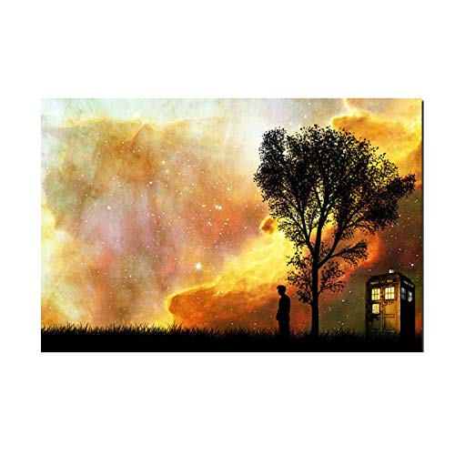 Doctor Who Tardis en Van Gogh Starry Night TV Posters Imagen Pintura Lienzo Arte de la Pared e impresión para la Sala de Estar Decoración del hogar Impresión en Lienzo 50x70cm sin Marco