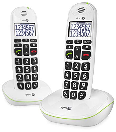 Doro PhoneEasy 110 Duo Teléfono Inalámbrico DECT para Personas Mayores con Teclas Grandes Parlantes, Función de Llamada Interna y Audio Amplificado [Versión Española y Portuguesa](X 2 / Blanco)