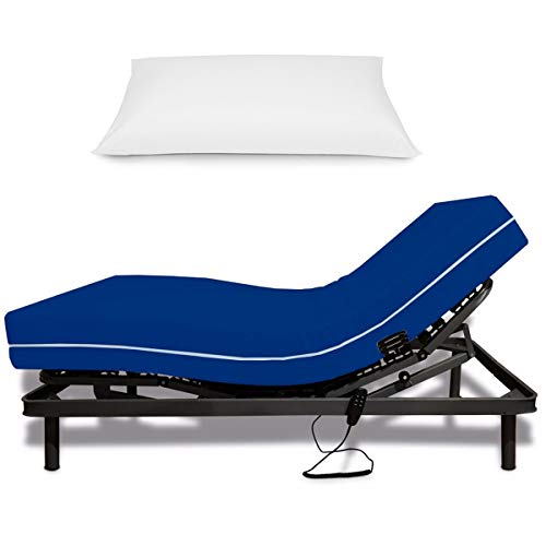 Duérmete Online - Cama Articulada Eléctrica Reforzada + Colchón Visco Sanitario Funda Impermeable + Almohada Taco Sedoso, Haya, 105x200