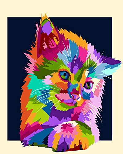 E-Bestar DIY Pintura al óleo por Kits de Números, Pintura al óleo en Lienzo para Adultos y Principiantes de Dibujo, Gato Triste Colorido sin Marco de 16 x 20 Pulgadas