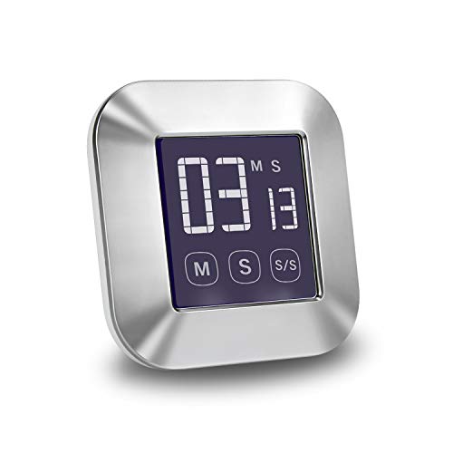 E-More - Temporizador de cocina digital con pantalla táctil, cuenta atrás magnética, pantalla LCD grande, alarma
