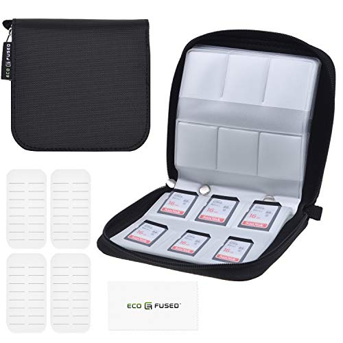 Eco-Fused Estuche de Tarjetas de Memoria - Almacena hasta 44x SD, SDHC, Micro SD, Mini SD y 4X CF - Estuche con 44 Ranuras (8 Páginas) - para Almacenamiento y Viaje