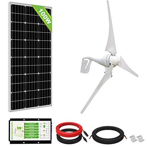 ECO-WORTHY 500WKit de energía eólica solar: Turbina de viento de 400 W Panel solar de 100 W fuera de la red Carga de batería de 12 voltios