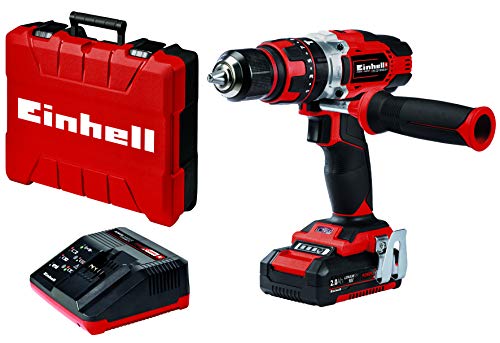 Einhell Taladro percutor con batería TE-CD 18/48 Li-i Kit Power X-Change (18 V, iones de litio, 48 Nm, 23 escalones de par, incl. 2,0 Ah batería y cargador rápido, maletín E-Box S35)