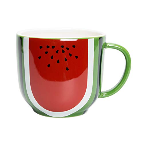el & groove Taza 3D de sandía en Rojo-Verde Hecha de Porcelana, Taza de café/té de 450 ml, Idea de Regalo para Vegetarianos Vegetarianos.