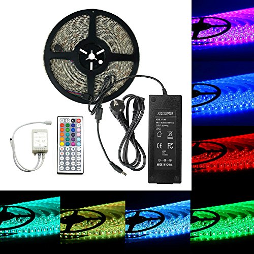 EPBOWPT 5050 SMD 10 m 32.8 ft RGB 600 LED Tiras Kit 60leds/m LED Strip Luz Luz banda Set Tiras Luz IP65 resistente al agua con mando a distancia de 44 teclas + EU Plug DC 24 V/5 A Fuente