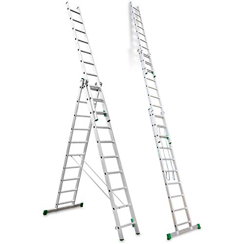 Escalibur | ES.TRIPLE | Escalera de Aluminio | Escalera 10 Peldaños | 287x90x15 cm |Amplia base estabilizadora| Peldaños antideslizantes |Máxima seguridad| Fácil Transporte