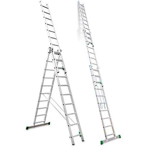 Escalibur | ES.TRIPLE | Escalera de Aluminio | Escalera 10 Peldaños | 287x90x15 cm |Amplia base estabilizadora| Peldaños antideslizantes |Máxima seguridad| Fácil Transporte Escalibur | ES.TRIPLE | Escalera de Aluminio | Escalera 10 Peldaños | 287x90x15 cm |Amplia base estabilizadora| Peldaños antideslizantes |Máxima seguridad| Fácil Transporte