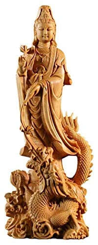 Escultura de escritorio Dragón Guanyin Bodhisattva Estatua Escultura Arte Decoración Estatua Sala de estar Madera sólida para Buda Madera Talla Estatuilla Tallado a mano Gifts