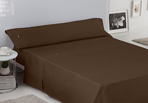 ESTELA - Juego de sábanas Lisos BIÉS 200 Hilos Color Chocolate (3 Piezas) - Cama de 150 cm. - 100% Algodón - 200 Hilos