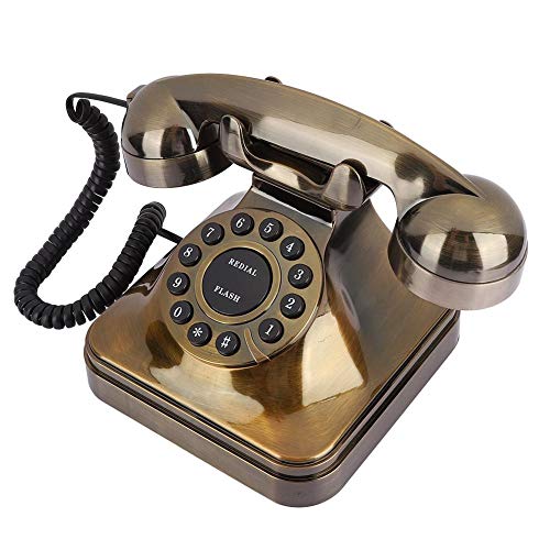 Exliy Teléfono de Bronce Antiguo, teléfono Fijo Retro Europeo clásico, teléfono con Cable con reducción de Ruido, tamaño pequeño, para el hogar y decoración, teléfono Vintage