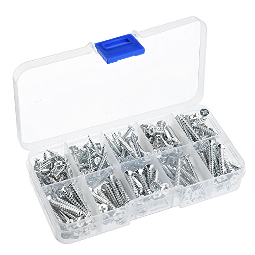 FEPITO Kit de tornillos para madera Acero inoxidable Cabeza plana Phillips Tornillos autorroscantes M3 M3.5 M4, 263 Piezas FEPITO Kit de tornillos para madera Acero inoxidable Cabeza plana Phillips Tornillos autorroscantes M3 M3.5 M4, 263 Piezas