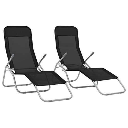 Festnight 2 uds Tumbonas Plegables de Playa Estructura Basculante Textileno Negro 142 x 60 x 97 cm Festnight 2 uds Tumbonas Plegables de Playa Estructura Basculante Textileno Negro 142 x 60 x 97 cm