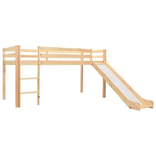 Festnight Cama Infantil Niña Cama Alta para Niños 150 x 36,5 cm Natural Tobogán y Escalera Madera Pino