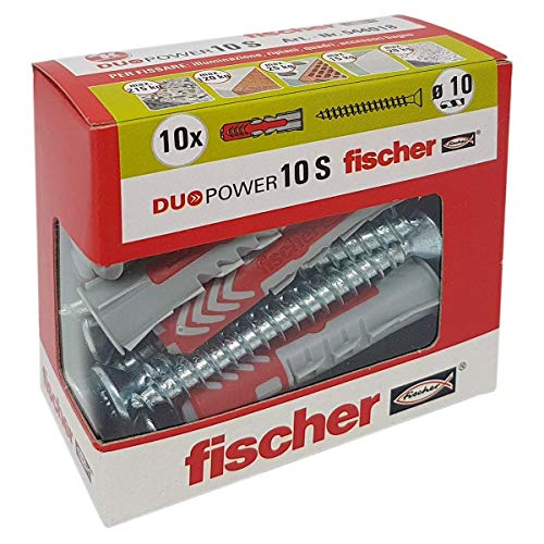 Fischer 544018 tacos con tornillo para Murature llenos, perforadas y yeso, Gris, 10 x 50 mm, juego de 10 unidades)