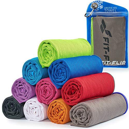 Fit-Flip Cooling Towel para Deporte y Gimnasio – Toallas de Microfibra/Toalla fría como Toalla refrigeración para Correr, Viajar y Yoga – Cooling Towel – Color: Gris - Verde neón, tamaño: 100x30cm