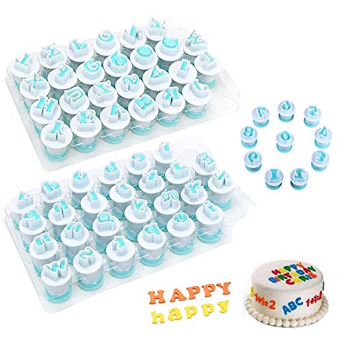 Fondant Cake Alphabet Letters and Numbers, Cookie Stamp Impress - Built-in Spring Nonstick Easy to Take out, Uppercase Lowercase Letters & Numbers