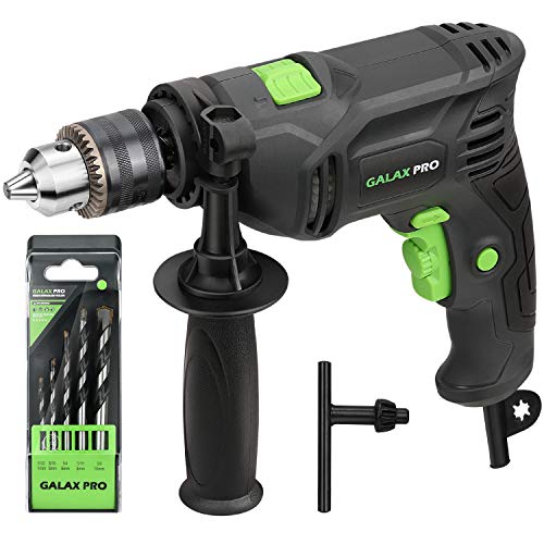 GALAX PRO Taladro Percutor, 600W Mejorado Taladro Percutor, 3000 RPM Taladro Eléctrico, Martillo Taladro 2 Funciones en 1, Portabroca de 13mm, Empuñadura Giratoria 360°,llave de mandril