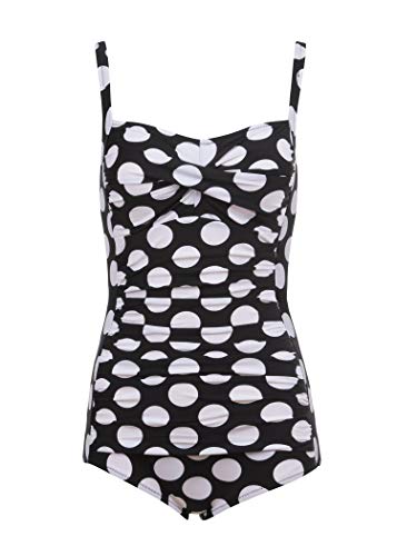 Glam and Gloria Traje de baño negro con lunares blancos en aspecto retro vintage. Negro XL Glam and Gloria Traje de baño negro con lunares blancos en aspecto retro vintage. Negro XL