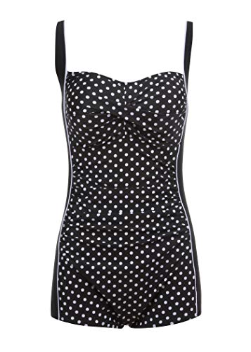 Glam and Gloria Traje de baño negro con lunares blancos en aspecto retro vintage. Negro XXL Glam and Gloria Traje de baño negro con lunares blancos en aspecto retro vintage. Negro XXL