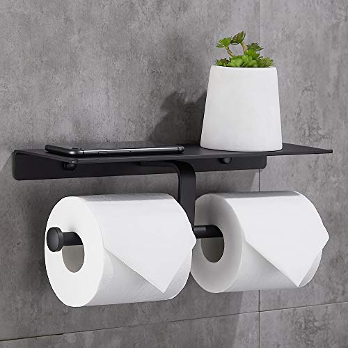 Gricol Portarrollos para Papel Higiénico Porta Rollos con Soporte Sin Taladro para Teléfono Celular Toallero Doble de Pared para Baño (Negro) Gricol Portarrollos para Papel Higiénico Porta Rollos con Soporte Sin Taladro para Teléfono Celular Toallero Doble de Pared para Baño (Negro)