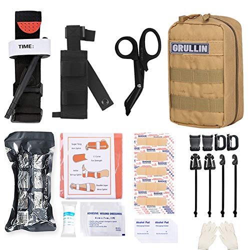 GRULLIN MOLLE IFAK Trauma Kit, botiquín de Primeros Auxilios táctico, EMT de Emergencia para Viajes en Coche, Aventura, Kayak, Campamento, Caza, torniquete, Vendaje, Kit de Control