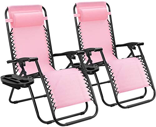 GT-LYD Juego de 2 sillas Ajustables Gravedad Cero sillas Plegables al Aire Libre Patio del salón con sillones reclinables para Almohada Junto a la Piscina, la Playa (Rosa)