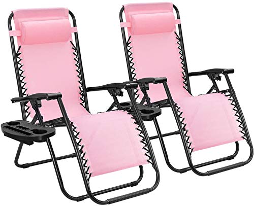 GT-LYD Juego de 2 sillas Ajustables Gravedad Cero sillas Plegables al Aire Libre Patio del salón con sillones reclinables para Almohada Junto a la Piscina, la Playa (Rosa) GT-LYD Juego de 2 sillas Ajustables Gravedad Cero sillas Plegables al Aire Libre Patio del salón con sillones reclinables para Almohada Junto a la Piscina, la Playa (Rosa)