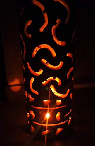 Handmade in Italy Two in One Large Stone Candle Holder & LED Lamp - Incl Gift Box, Candle, LED Light with Batteries&Blank Message Card - Decorative Centerpiece, Table, Mantel, Floor, Porch - Christmas