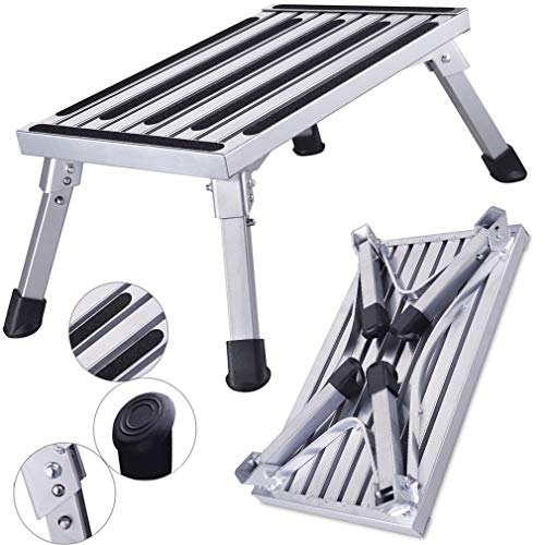 HDM 47 x 30 x 23 cm de aluminio, 1 escalón, plataforma de trabajo, carga máxima de 150 kg, para cocina, baño, camping y más, taburete plegable con alfombrilla antideslizante HDM 47 x 30 x 23 cm de aluminio, 1 escalón, plataforma de trabajo, carga máxima de 150 kg, para cocina, baño, camping y más, taburete plegable con alfombrilla antideslizante