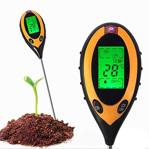 Heerda - Comprobador de humedad para suelo 4 en 1 (medición de temperatura y luz solar, para tierra vegetal, granja de jardín, césped)