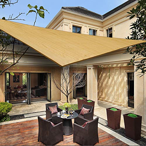 HENG FENG Toldo Vela de Sombra Triangular 5 x 5 x 7 m Protección Rayos UV Solar Protección HDPE Transpirable Aislamiento de Calor para Dar Sombra a su Jardín Color Arena