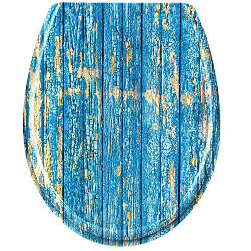HENGMEI Tapa de wc Cierre Suave Tapa y asiento inodoro Asiento de Inodoro plástico duro con bisagras extraíbles sencilla instalación(azul)