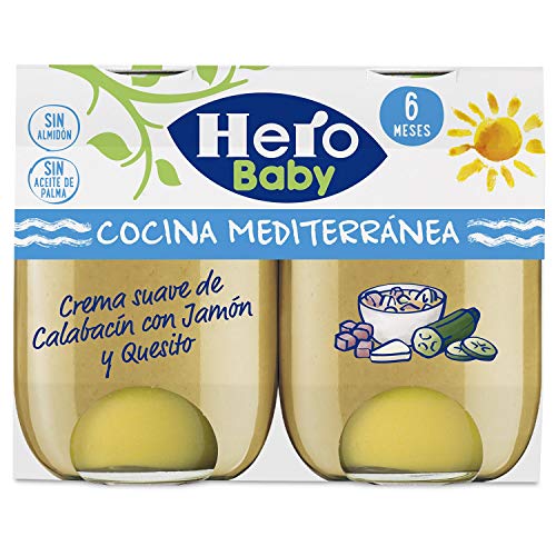 Hero Baby Cocina Mediterránea Crema Calabacin con Jamón y Queso - Paquete de 2 x 190 gr - Total: 380 gr