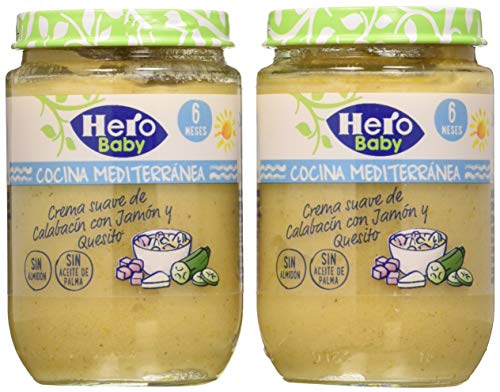 Hero Baby Cocina Mediterránea Tarrito de Crema Suave de Calabacin con Jamón y Queso para bebés a partir de 6 meses Pack de 2 x 190 g