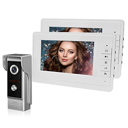 HFeng Videoportero, Sistema de timbre de video para el hogar, Monitores de unidad TFT de 7 '' + Sistema de puerta de cámara de metal 700TVL (1 Cámara + 2 Monitores)
