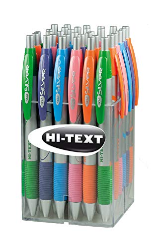 Hi-Text 902 Silver - Bolígrafo de punta media (1 mm, 25 unidades), colores surtidos, tinta azul