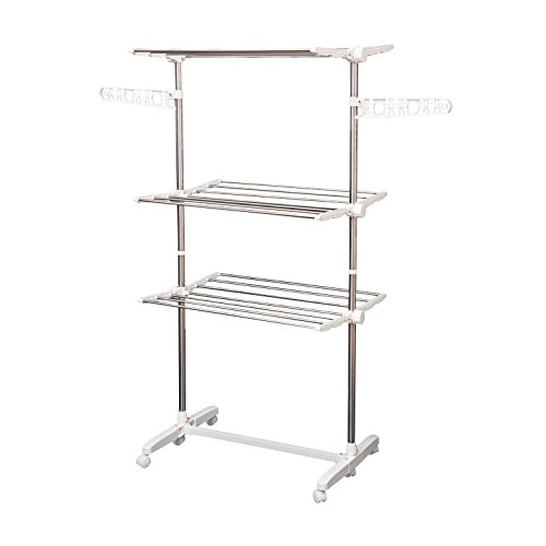 HOMCOM Tendedero Ropa Plegable 6 Ruedas 3 Niveles (80-142) x55x152 cm Altura Regulable HOMCOM Tendedero Ropa Plegable 6 Ruedas 3 Niveles (80-142) x55x152 cm Altura Regulable