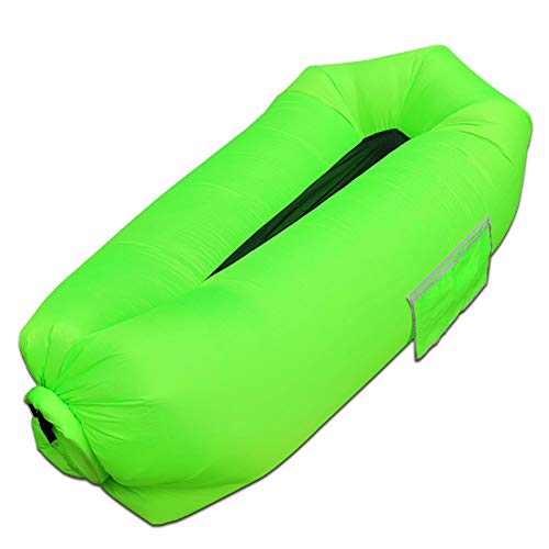 HUOU Tumbona inflable, 2019 nuevo sofá inflable impermeable con bolsa de almacenamiento de aire sofá tumbona hamaca con reposacabezas sofá inflable apto para viajes, camping, piscina y playa (verde)