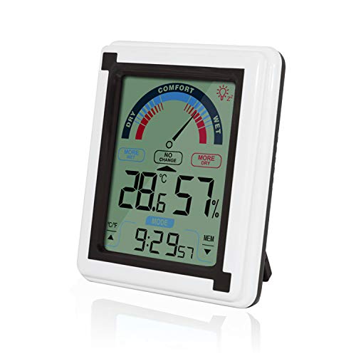 Iriisy Termómetro Higrometro Despertador Digital LCD Pantalla Táctil Medidor Temperatura Humedad del Aire Interior con Alta Precisión para Hogar y Oficina