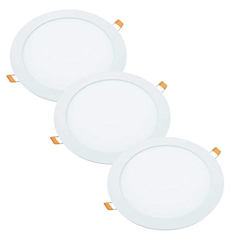 JANDEI - 3x Downlight LED 18W Redondo Plano De Empotrar, Aluminio Aro Blanco Mate, Luz Blanca Fría 6000K, Para Hueco De 200-205mm Blanco, Medida 220mm [Clase de eficiencia energética A] (6000K)