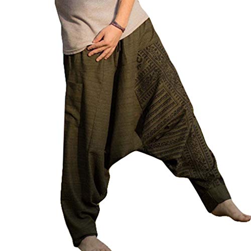 JiXuan Hombres Joggers Harem Pantalones Tallas Grandes Entrepierna Pantalones Nepal Baggy Hippie Baggy Cordón Casual Yoga Punk Pantalones