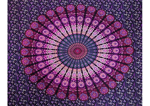 JOVAL - Mandalas Variados para decoración del hogar Estilo Indio con diseños Coloridos para Usar como Mantel o sábana, como Adorno de Pared, útil para Picnic. (Violeta)