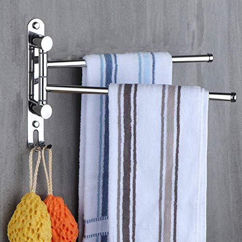 JSF Toallero de pared con dos brazos, giratorio, doble giro de 180°, de acero inoxidable, para cocina, toallero para taladrar baño, soporte de 30 cm