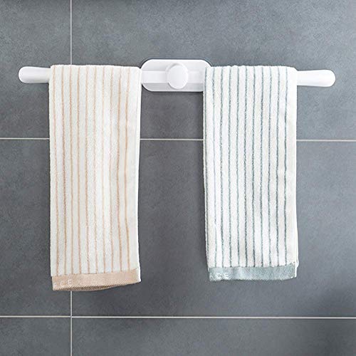 JSF Toallero sin necesidad de taladrar, para baño, autoadhesivo, de dos brazos, 62 cm, soporte para toallas de baño, de plástico, para cocina, soporte para toallas de ducha, color blanco