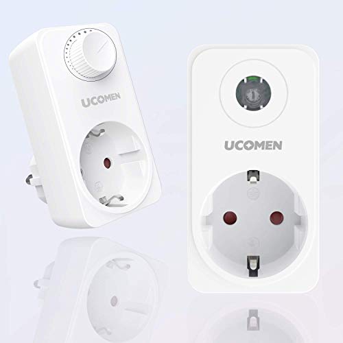 Juego de 2 enchufes con regulador de enchufe, 1 toma de corriente con sensor crepuscular 250 V, color blanco Juego de 2 enchufes con regulador de enchufe, 1 toma de corriente con sensor crepuscular 250 V, color blanco
